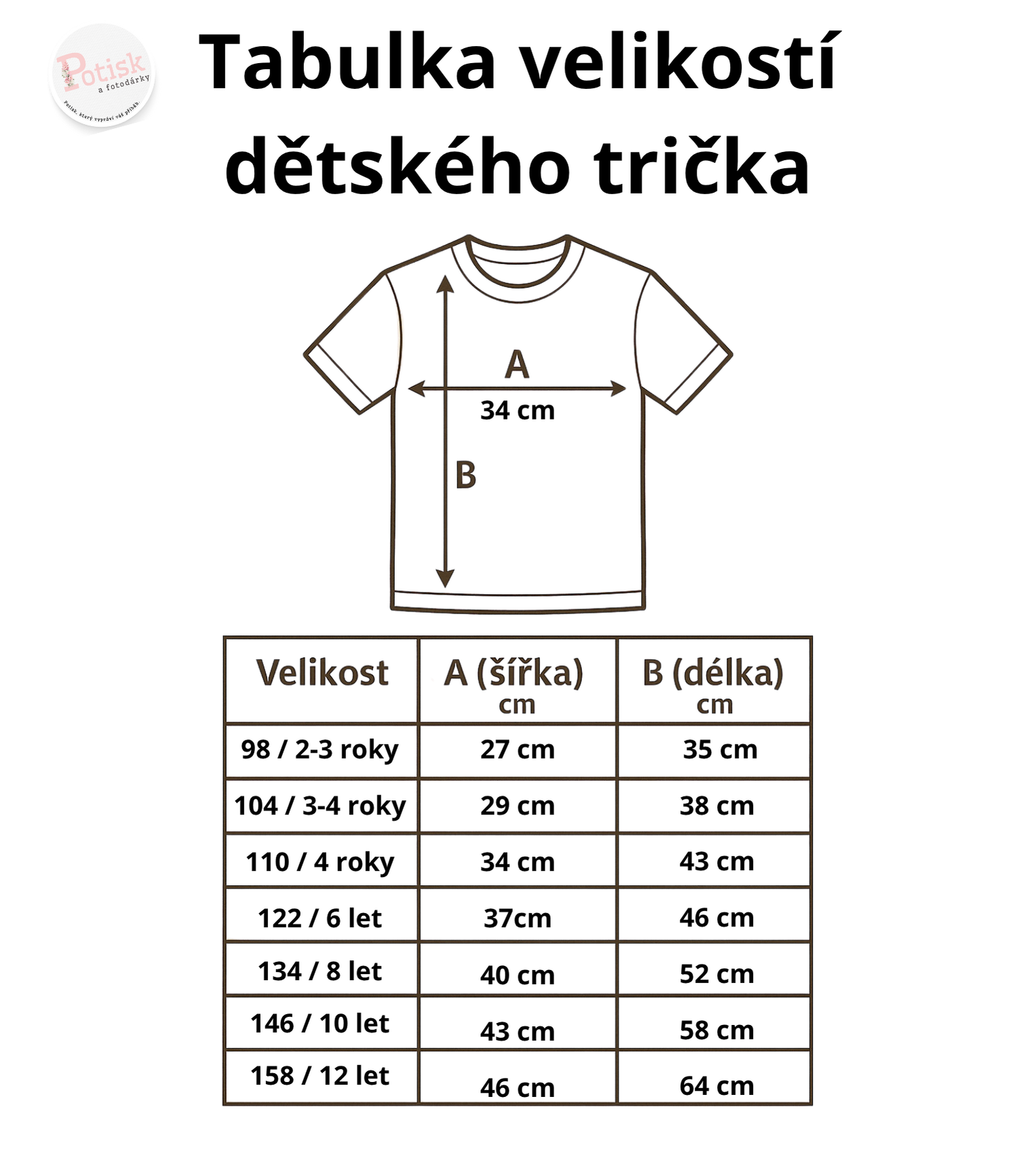 Tabulka velikosti trička